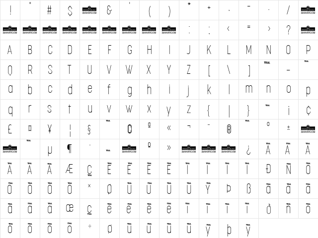 Cocogoose Compressed Trial Thin  glyph index