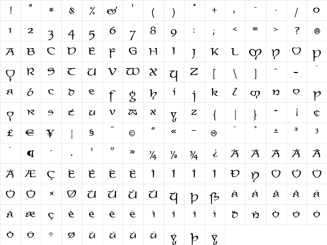 ElvenNormal Regular  glyph index