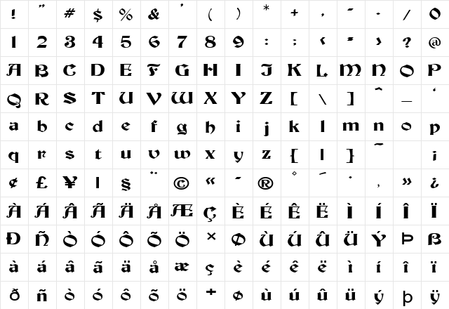 Brandywine-Extended Normal  glyph index