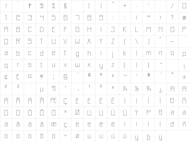 Just Square LT Std Ultra Light  glyph index