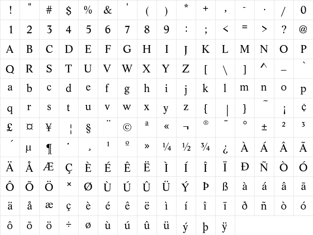 LifeEF Regular  glyph index