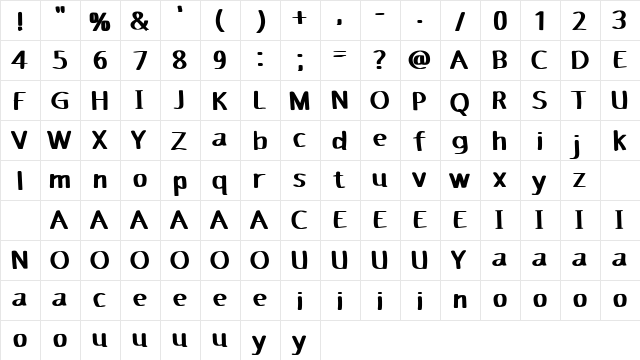 Ojosujono Regular  glyph index