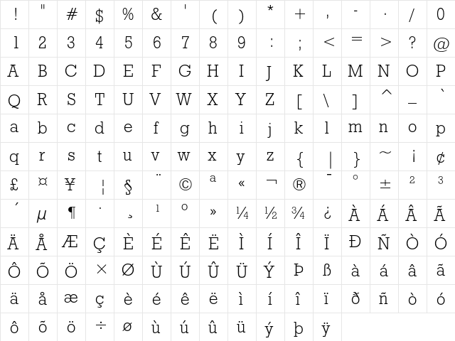 Geometric Slabserif 712 Light  glyph index