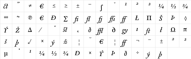 CliffordNine Italic  glyph index