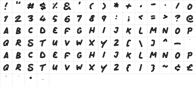 Stitchy Missy Regular  glyph index