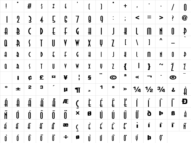 REALVIRTUE Regular  glyph index