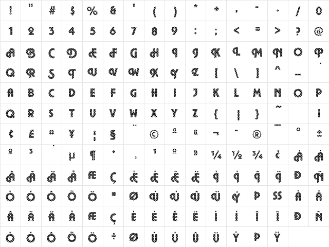 Plaza12 Becker Regular  glyph index