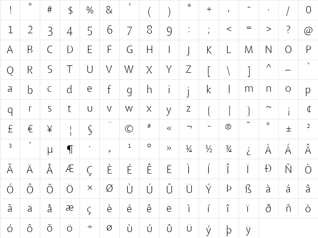 Shaker Regular  glyph index