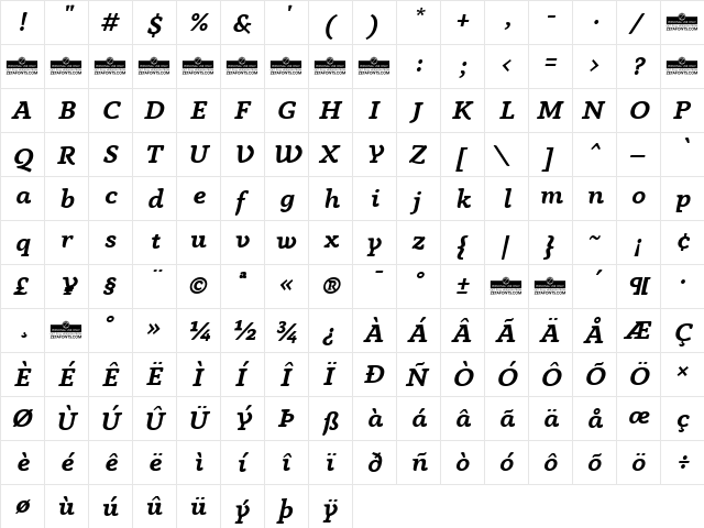 Anaphora Trial Bold Italic  glyph index