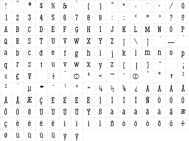 Renslaer Regular  glyph index