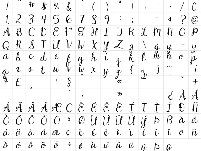 DJB Dear St. Nick Regular  glyph index