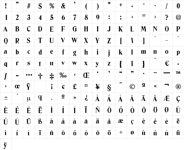 Denver-Bold Regular  glyph index