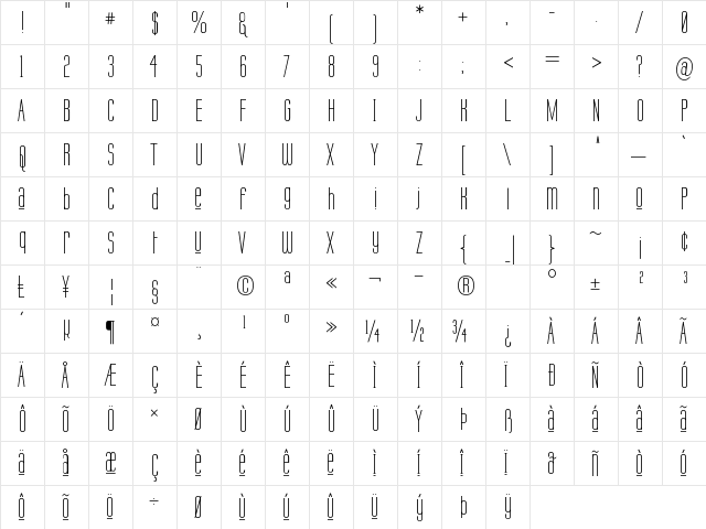 Labtop Unicase Upper Regular  glyph index