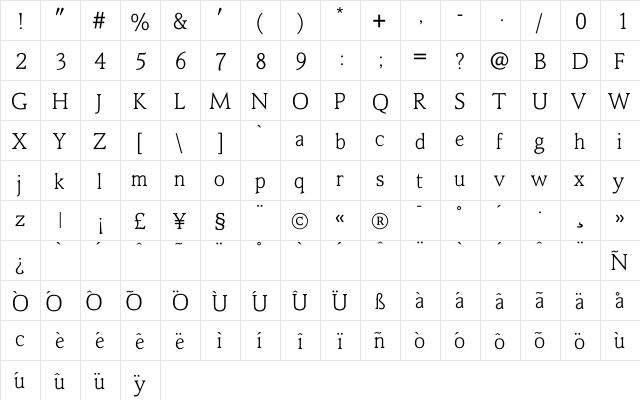 ChaseLi Regular  glyph index