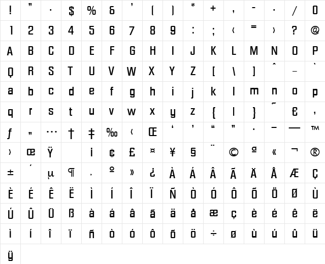 Diamante-Medium Regular  glyph index
