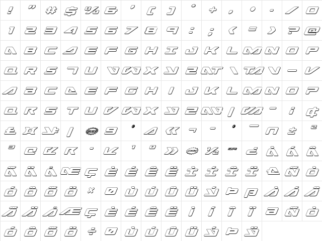 Sea-Dog Outline Italic Outline Italic  glyph index