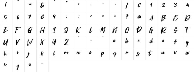 Fontrust Regular  glyph index