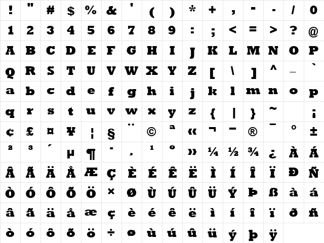 AstuteBlackSSK Regular  glyph index