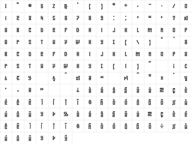 Axis Regular  glyph index