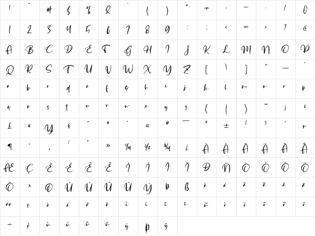 Deborah Regular  glyph index