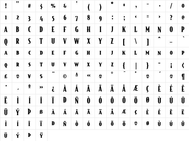 BodegaSerif BlackSmallcaps  glyph index