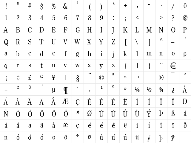 CentimeCondensed Normal  glyph index