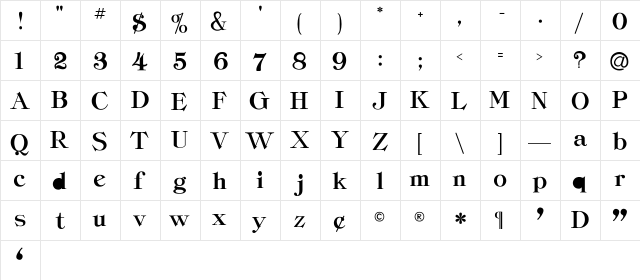 Classica-Heavy Regular  glyph index