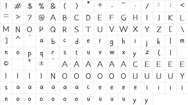Hansville Regular  glyph index
