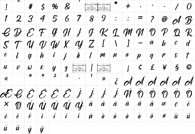 Brightons Regular  glyph index