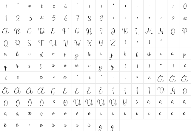 Beauty Flower Regular  glyph index