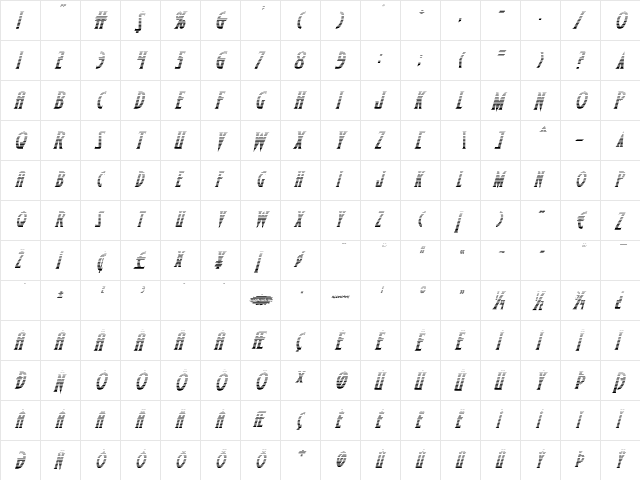 Wolf's Bane II Gradient Italic Italic  glyph index