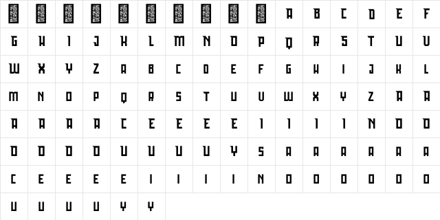 Bedebah Regular  glyph index