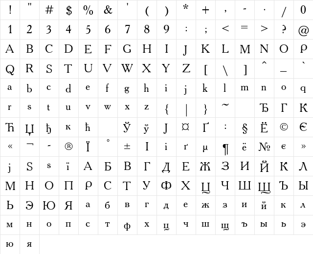 font2 Regular  glyph index