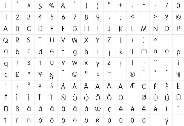 Volkswagen Regular  glyph index