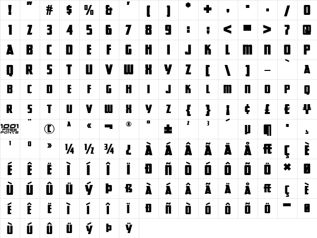 Great Lakes NF Regular  glyph index