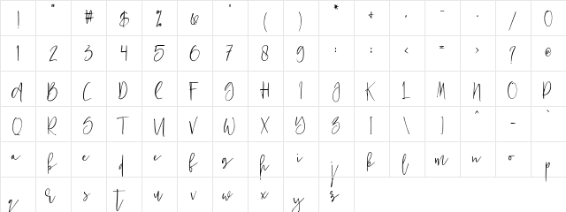 Just Jessy Demo Regular  glyph index