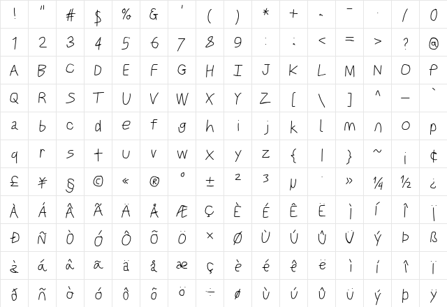 Just Breathe Obl1  glyph index