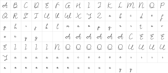 Catherina DEMO Regular  glyph index