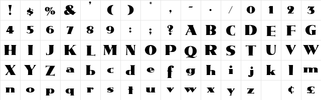 Tatio Display SSi Regular  glyph index