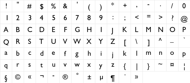 GalsC Regular  glyph index
