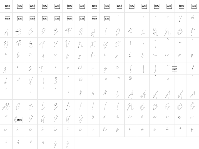 Mode Style Script Regular  glyph index