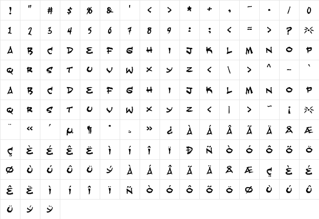 Fearless Regular  glyph index