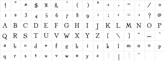 Keats Bold Regular  glyph index