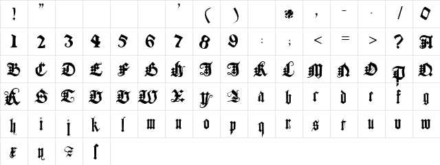 Albrecht Durer Gothic Regular  glyph index