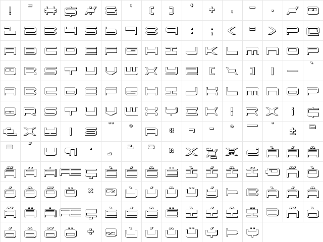 QuickGear 3D Regular  glyph index