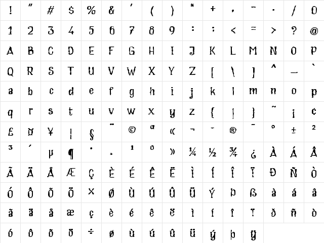 Cream Soup Regular  glyph index
