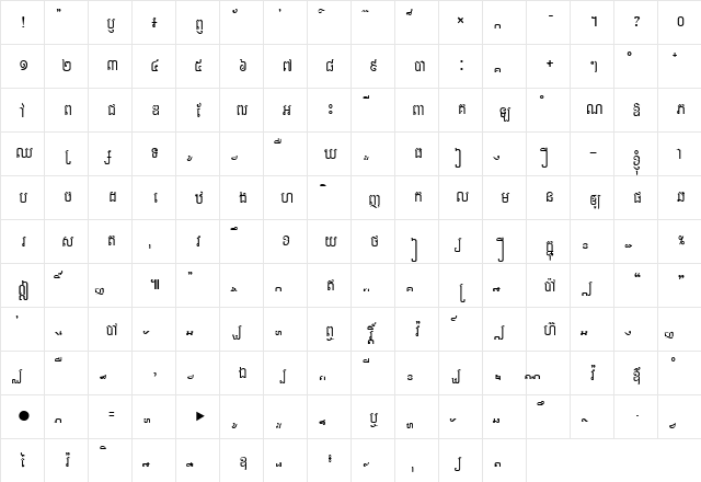 Ekreach Regular  glyph index