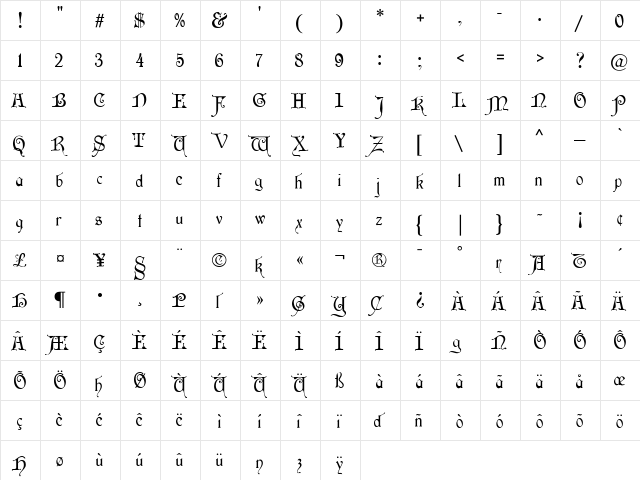 WishMF Regular  glyph index