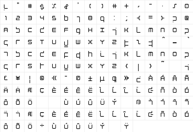 Atmosphere Neue Light  glyph index