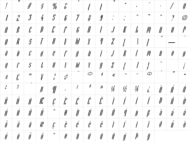 Vienese Italic  glyph index
